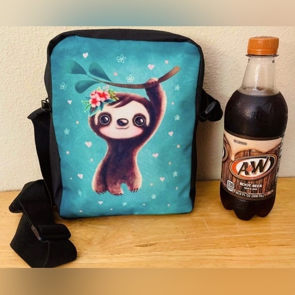 🦥 Cuteness Overload! Sweet Sloth Mint Background Messenger Bag Mini Backpack - Picture 2 of 3